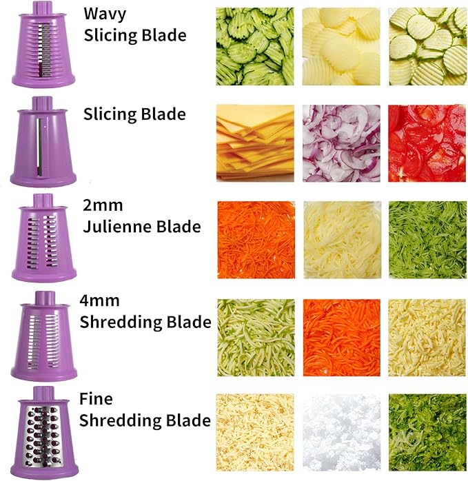 Rotary Cheese Grater Shredder - Upgraded 5 in 1 Cheese Grater with Handle and Strong Suction Base, Multi-purpose Julienne Slicer Ice Shaver Nuts Grinder for Ice, Vegetables, Fruit, Nuts