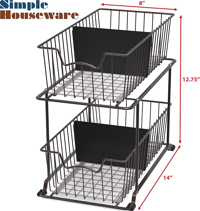 SimpleHouseware 2 Tier Cabinet Wire Basket Drawer Organizer, Brown