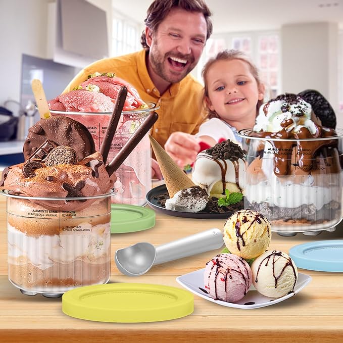 Creami Pints and Lids for Ninja - 4 Pack 24 oz Deluxe 11-in-1 Creamy Icecream Containers Cups Jars Tubs Canisters Set, Smoothie Pot Compatible with NC501 NC500 Series Creamer Ice Cream Maker Machine