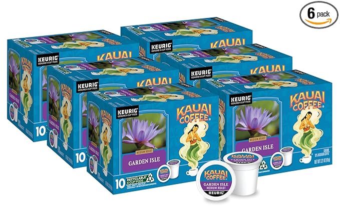 Kauai Coffee Garden Isle Medium Roast - Compatible with Keurig K-Cup Brewers, 10 CT (Pack of 6)