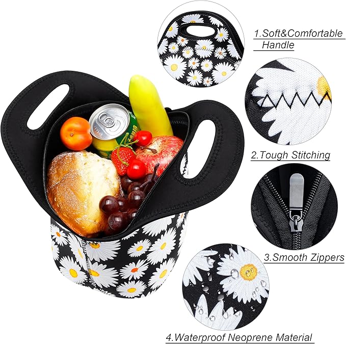 Neoprene Lunch Bag for Women Insulated Lunch Tote Bags Washable Lunch Container Box for Work Picnic Lightweight Meal Prep Bags for Men