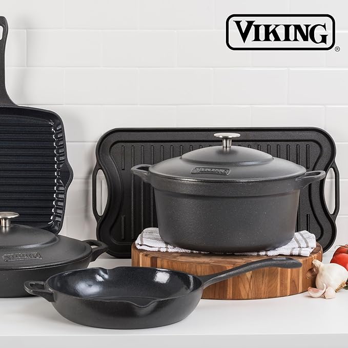Viking Griddle, 20 Inch Reversible Cast Iron Grill Pan, Pre-Seasoned, Oven Safe, Hand Wash Only, Induction Ready, Black