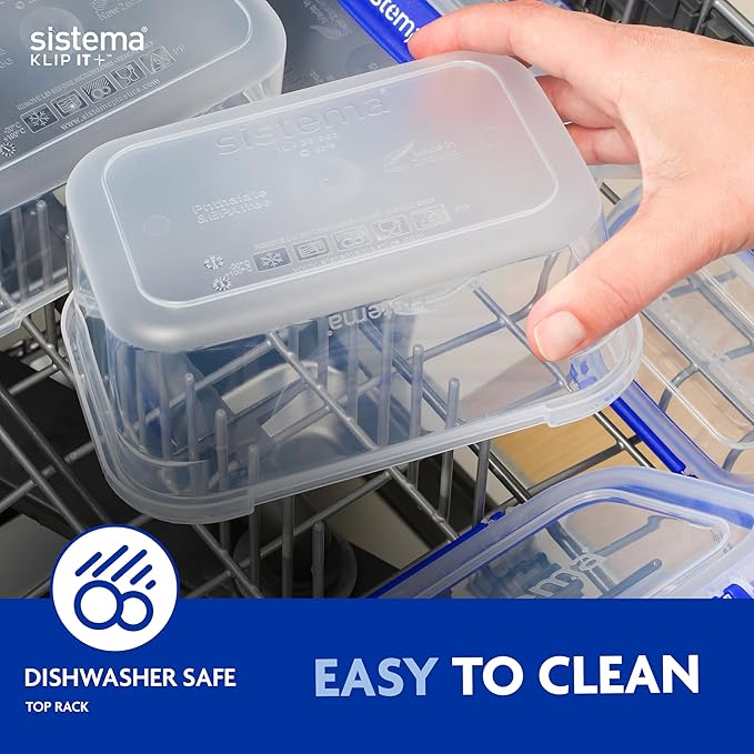 Sistema KLIP IT PLUS Leakproof Food Storage Containers | 1 L | Airtight & Stackable Meal Prep Containers with Lids | School Lunch Boxes | BPA-Free | 4 Count