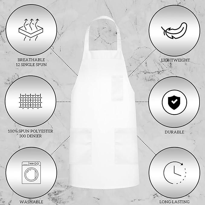 GREEN LIFESTYLE 120 Pack Chef Apron with Pockets – Grilling Aprons for Men, Waterproof Cooking Apron for BBQ, Work or Restaurant Use, Kitchen Aprons for Women with Pockets – White