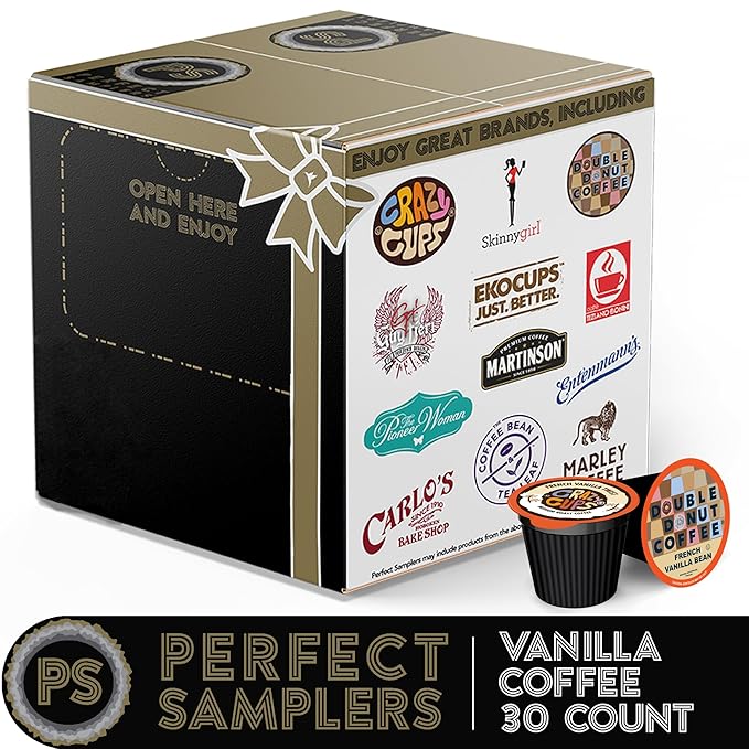 Perfect Samplers French Vanilla Coffee Pods Variety Pack, Medium Roast, 30 Count for Keurig K-Cup Machines