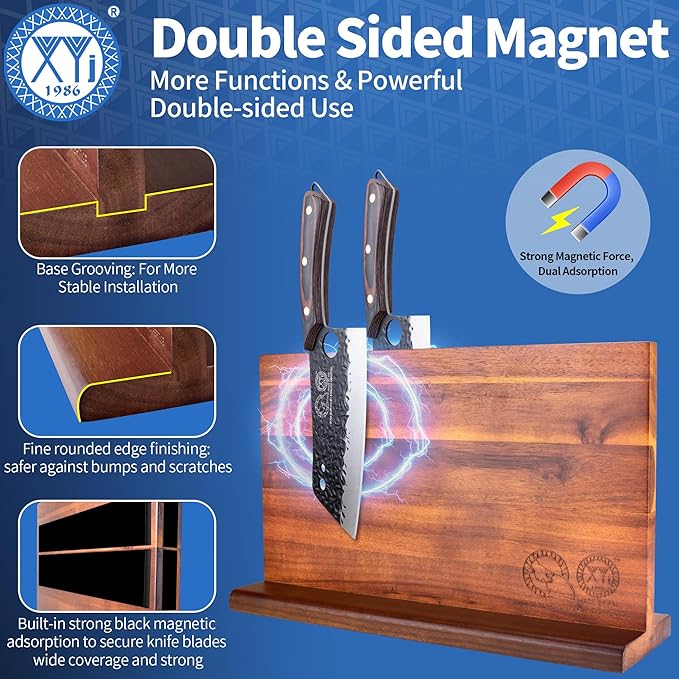XYJ Kitchen Knife Block Set, High Carbon Steel Blade, Knives Set with Holder, Cutting Board, Sharpener Rod, Scissors, Cut Resistant Gloves, Cleaver, Slicing Chef Knives, Full Tang Pakkawood Handle