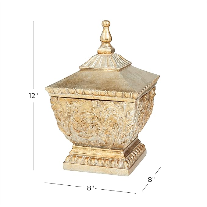 Deco 79 Polystone Solid Decorative Jars, 8" x 8" x 12", Gold