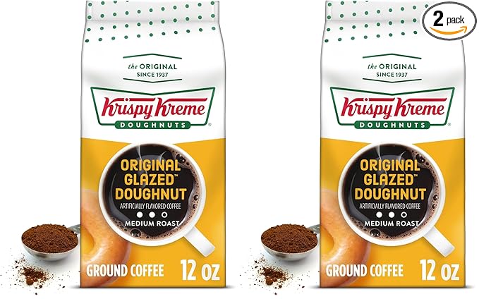 Krispy Kreme Doughnuts Original Glazed Donut Ground Coffee, Bagged 12oz (Pack of 2)