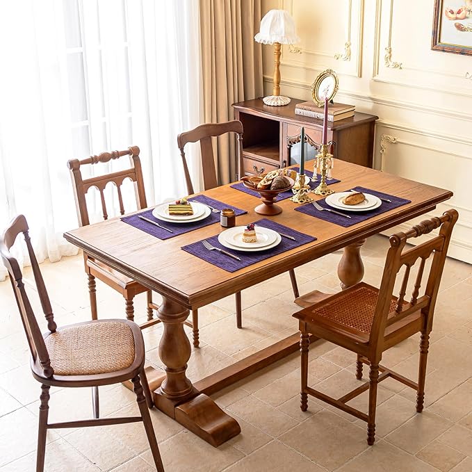 KXN Placemats Set of 8, Dual-Layer Thickened Faux Linen Table Mats, Heat Resistant & Wrinkle-Free, Machine Washable Cloth Place Mats for Kitchen Dining Indoor Outdoor (Purple)