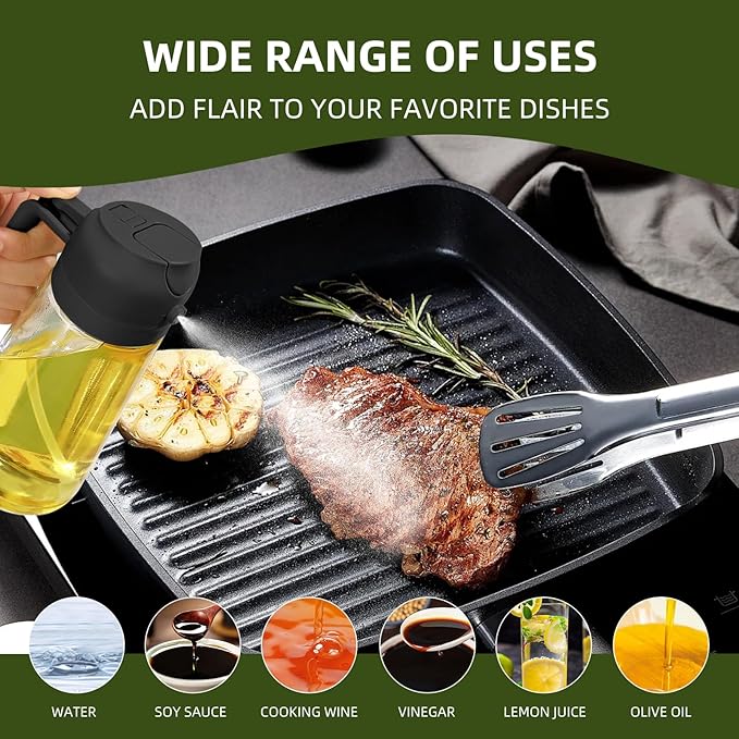 2pcs Oil Sprayer for Cooking, 16oz/470ml Oil Dispenser for Kitchen, 2 in 1 Olive Oil Dispenser Bottle for Kitchen Gadgets, Air Fryer, Salad, BBQ (Black, Ivory)