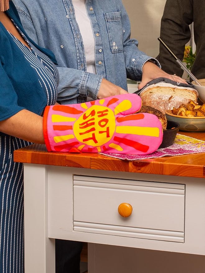 Blue Q Hot Sh*t Funny Oven Mitts - Cute Oven Mitts, Home Kitchen Gifts, Cooking Accessories, Super-Insulated Quilting, Comfy Natural-Fitting Shape, Pot Holders, 100% Cotton, Size 12.5" L x 7.5" W