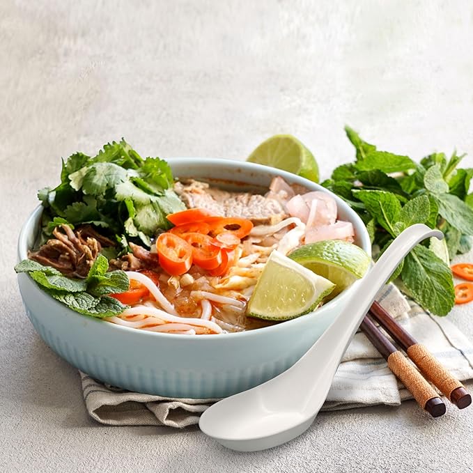 [600 COUNT] HAKOWARE Disposable Asian Soup Spoons with Hook, made from Crystalized Cornstarch, for Take-out Ramen Pho Noodles