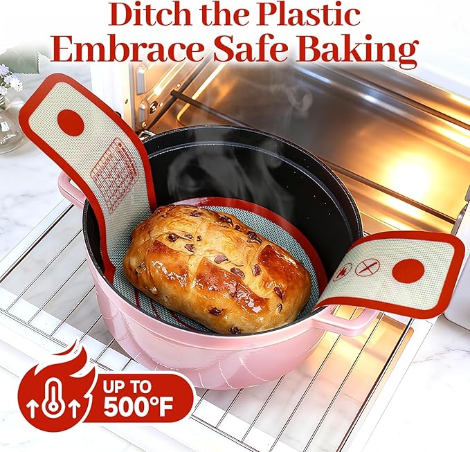 Silicone Bread Sling for Dutch Oven Oval and Round, 2PCS Non-stick & Easy to Clean Reusable Round Bread Baking Mat Set with Long Handles, Oven Liners, Sourdough Bread Baking Supplies