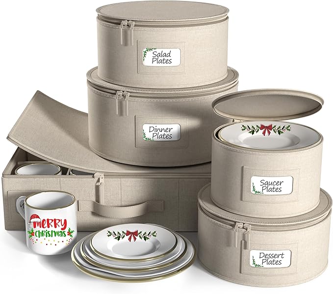 Sorbus China Storage Containers Hard Shell - Glass & Dish Storage Containers for Transport, Moving, Party - 5 Pc. Stackable Plate Storage Set for Dinnerware, Mugs, Cups - Felt Plate Protector included