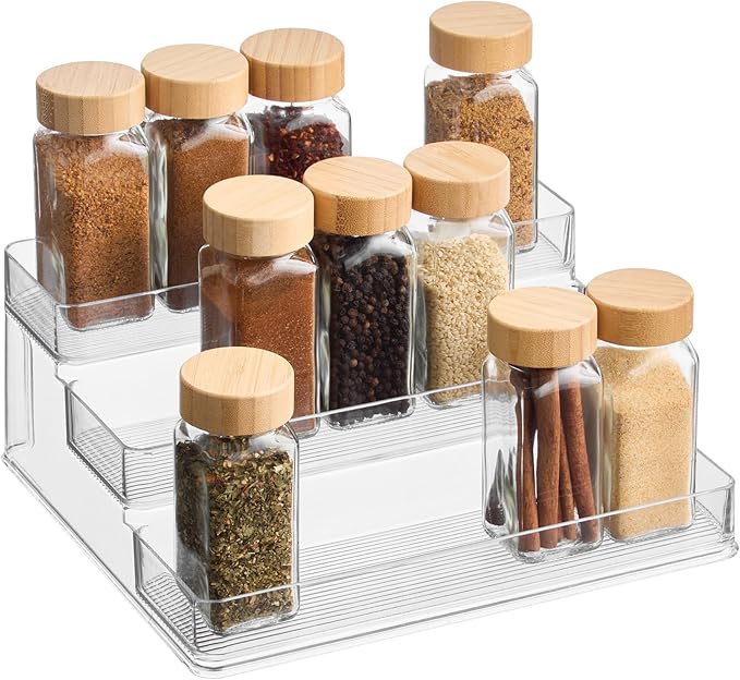 iDesign 3-Tier Spice Rack Organizer for Cabinets, Pantry or Countertop - Clear - Made in USA