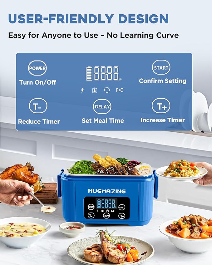 Cordless Electric Lunch Box – Rechargeable Self-Heating Food Warmer with 1100ML SS Container, Battery-Powered Heated Lunch Box, Perfect for Travel, Office Meals for Adults, Men & Women
