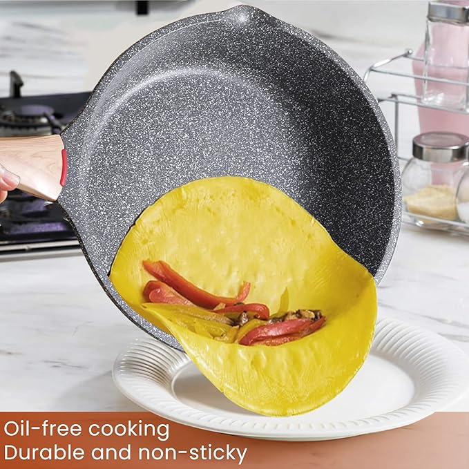 Induction Nonstick Skillet Frying Pan,Swiss medical stone Omelette Pan, Scratch-Resistant Safe Cookware Set，PFOA Free (9.5 inch)