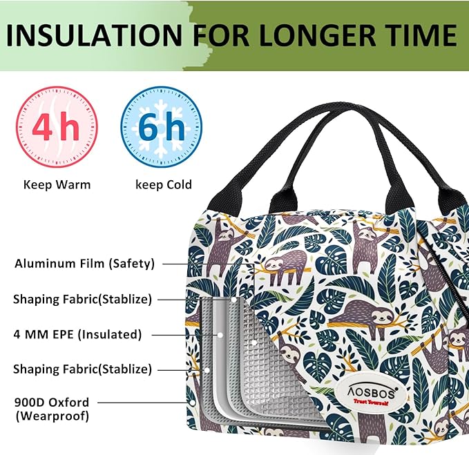Aosbos Cute Lunch Box for Women Small Lunch Bags for Adult Insulated Lunch Totes Bag Reusable Lunchbox Cooler Bag Lunch Pail Bento Box Adult Mens Lunchbox for Work Meal Travel Bags Picnic Bags