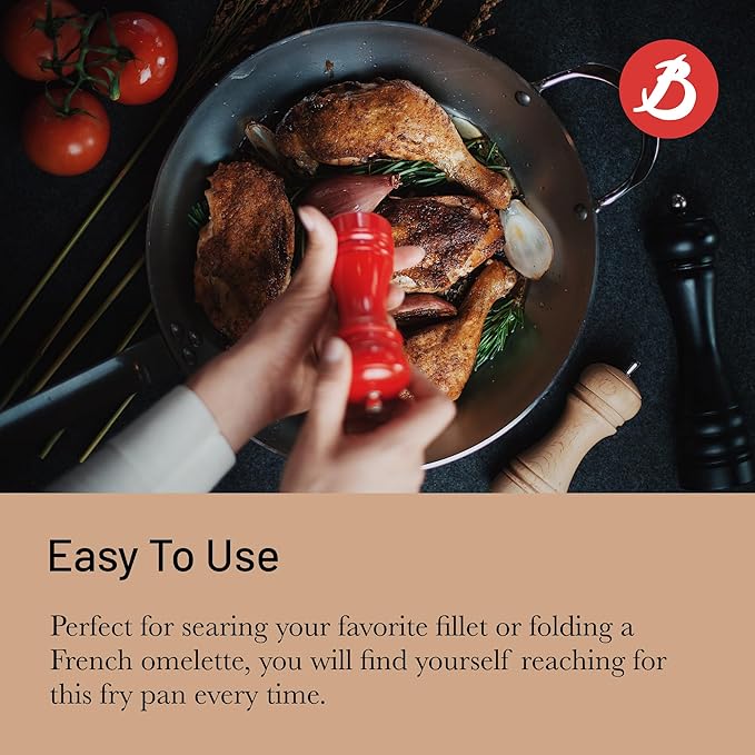 De Buyer MINERAL B Carbon Steel Fry Pan - 14” Diameter, 10.25” Cooking Surface - Ideal for Searing, Sauteing & Reheating - PFAS, PFOA & PFOS Free - Made in France