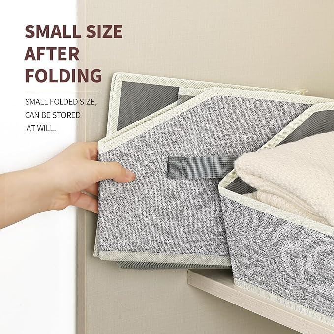 Storage Bins for Shelves - Small Trapezoid Closet Shelf Organizer, Fabric Organization Bins with Handles, Storage Baskets for Clothes, Towel, Purse, 4 Pack, Light Gray