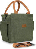 Joymee Lunch Bag Women Insulated Lunch Box with Adjustable Shoulder Strap Large Reusable Leakproof Spacious Cooler Tote for Women Men Adult with Bottle Holder and Side Pockets - Green