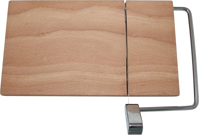 SlidingSusan Cheese Cutting Board - 11” Beech Wood with Silver Stainless Steel Slicer - Charcuterie Block for Hard & Soft Cheeses, Butter, Meat – Heavy Duty Handheld Kitchen Tool