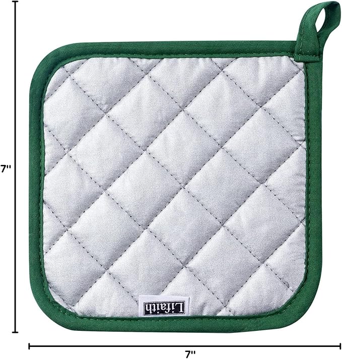 100% Cotton Kitchen Everyday Basic Terry Pot Holder Heat Resistant Coaster Potholder for Cooking and Baking Set of 5 Dark Green