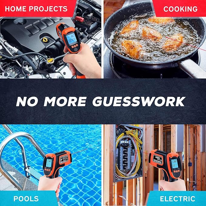 Kizen Infrared Temperature Gun - Handheld Surface Infrared Thermometer for Griddle, Grill, Pizza Oven, Candy, & A/C - Laser Thermometer Gun -58F to 1112F - Surface Temp Gun