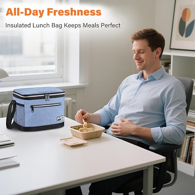 Tirrinia Insulated Lunch Box for Men/Women, Leakproof Lunch Bag for School Work, Large Lunch Tote Kids Boys Girls Student Back to School, Soft Cooler Office Picnic Beach Camping for Adults,Light Blue