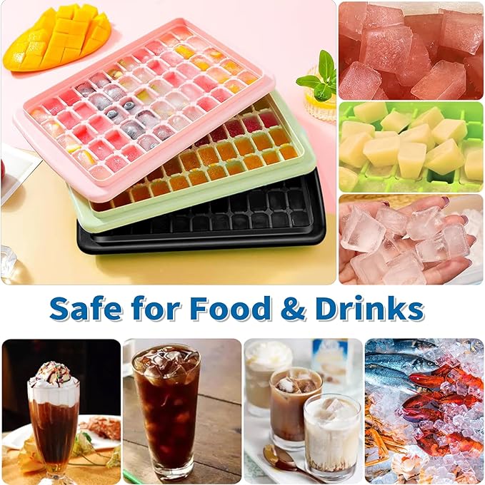 Ice Cube Tray with Lid & Bin for Freezer - 55 Nugget Ice Maker Tray, Cocktail Coffee Ice Mold for Easy Release Small Cubes, with Ice Container Scoop, Flexible Durable Plastic, BPA Free