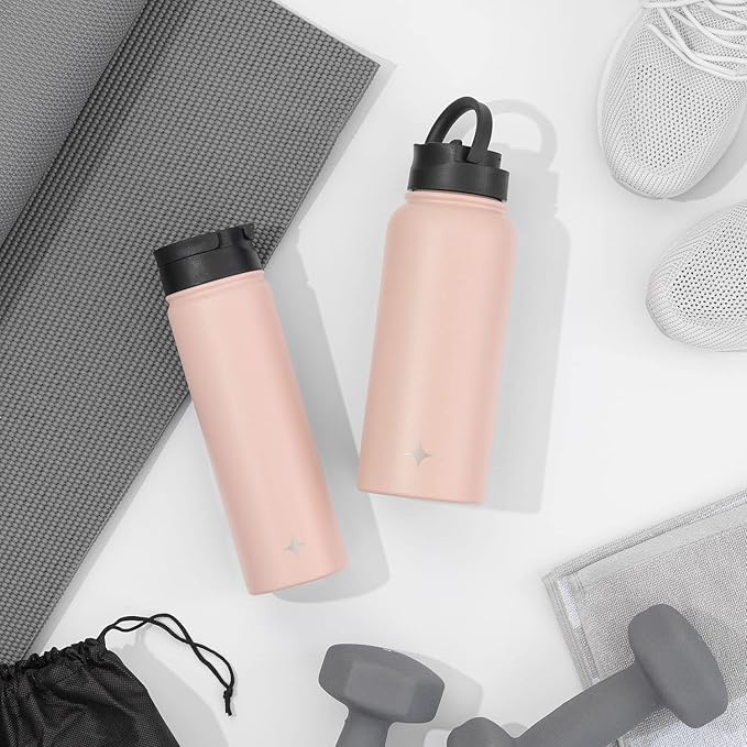JoyJolt Triple Insulated Water Bottle with Straw Lid AND Flip Lid! 32oz, 12 Hour Hot/Cold Vacuum Insulated Stainless Steel Large Bottle. BPA-Free Leakproof Thermos Water Bottles