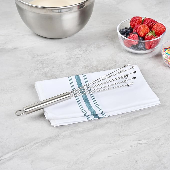 Restaurantware-German Standard 10.6 Inch Ball Whisks, 6 Dishwashable Kitchen Whisks - Ergonomic Handle, Durable, Stainless Steel Manual Egg Beater, Suitable For Whisking, Stirring, Mixing, Beating