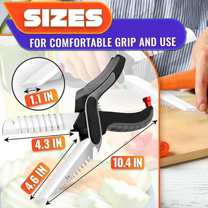 Cutting Board Scissors for Food – 6-in-1 Kitchen Food Scissors with Ribbed Blade, Automatic Spring & Safety Lock, Dishwasher Safe – Kitchen Shears for Easy Slicing of Meat, Fish, Veggies Fruits, Bread