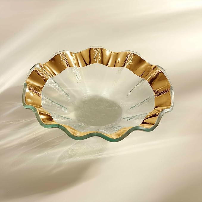 Annieglass Ruffle 7 Inch Bowl with 24k Gold, Timeless Glass Tableware for all Occasions, Made in the USA