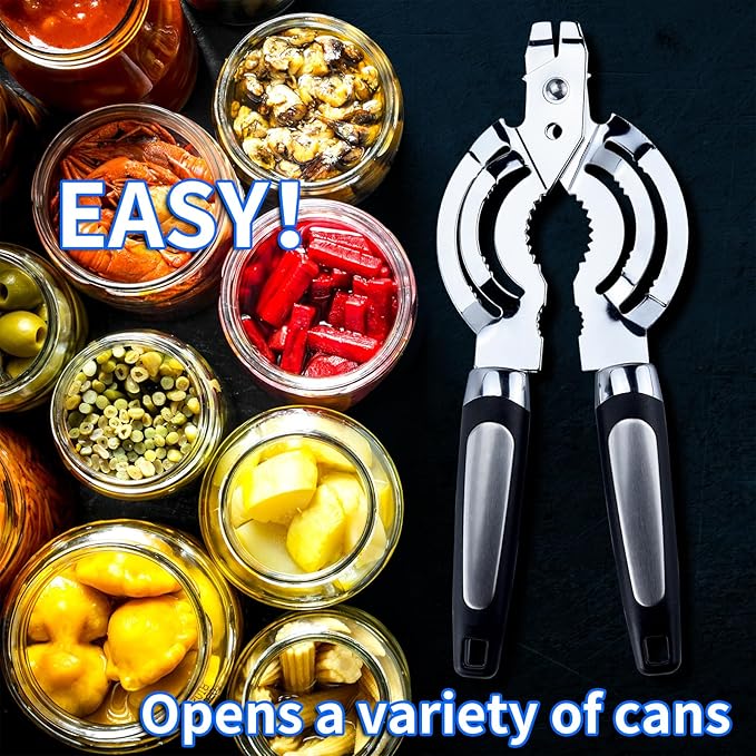 Jar Opener, Multi Jar Openers for Seniors, Stainless Steel Jar Lid Opener, Bottle Opener for Seniors with Arthritis, Weak Hands
