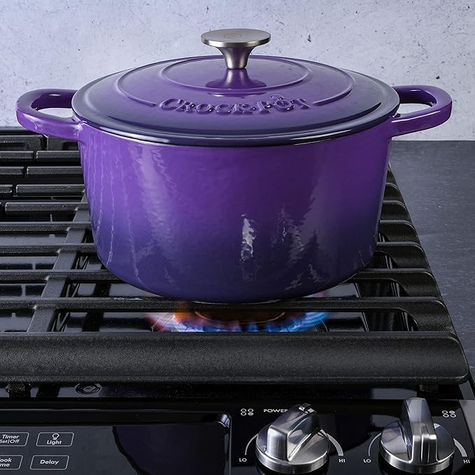 Crock-Pot Artisan 5-Quart Round Enameled Cast Iron Dutch Oven – Lavender Purple, Durable Heavy-Duty Cookware for Slow Cooking, Roasting, Baking with Lid