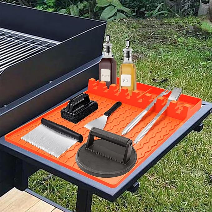 Silicone Griddle Tools Mat for Blackstone Accessories,Silicone Grill Mat with Drip Pad,Heat Resistant Spatula Mat for Outdoor Grill Kitchen Counter,Grilling Accessories Gifts for Men