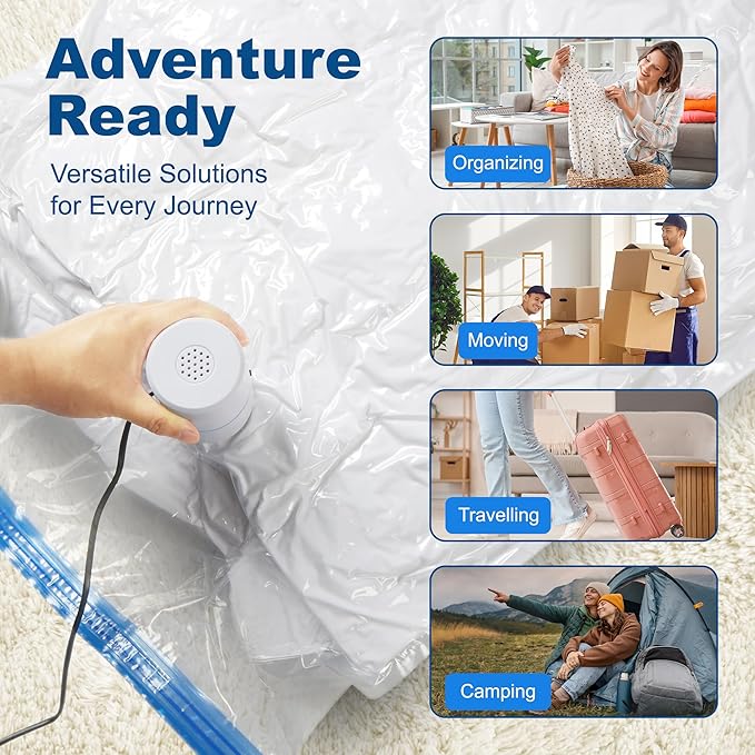 HOUSE DAY 30 Pack Vacuum Storage Bags with Electric Pump, 4 Sizes + 2 Roll-Up (5 Each), Space Saver Vacuum Seal Bags for Clothing, Bedding, Pillows, Travel – Airtight Seal, Reusable & Durable