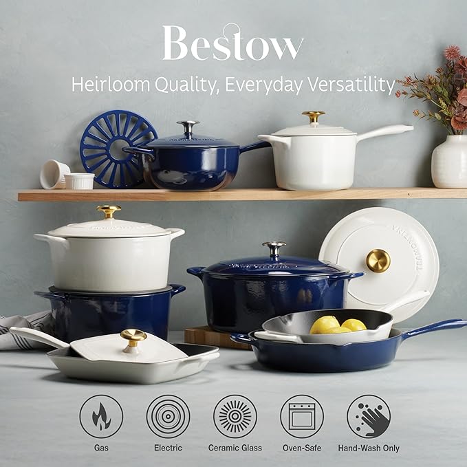 Tramontina Bestow Enameled Cast Iron Skillet with Lid, 10-inch Frying Pan, Blue
