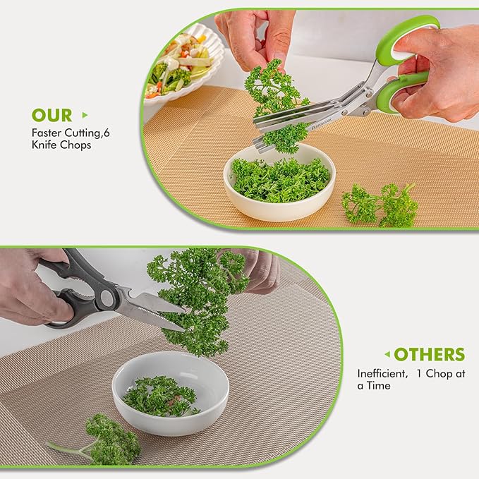 Updated Herb Scissors Set Doesn't Get Stuck Easily Herb, Herb Scissors With 3 Blades Cleaning Comb for Cutting Garden Herbs, Cilantro, Green Onion, etc. Sharp and Anti-rust Stainless Steel-2 PACK