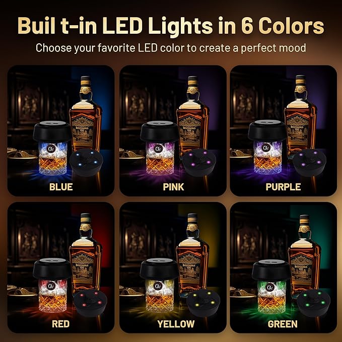 Electric Whiskey Smoker Kit with 6 LED Lights & Rechargeable Built-in Lighter, No Butane Needed, 6 Flavored Wood Chips for Old Fashioned Cocktail Smoker - for Father's Day Gifts for Men, Dad, Husband