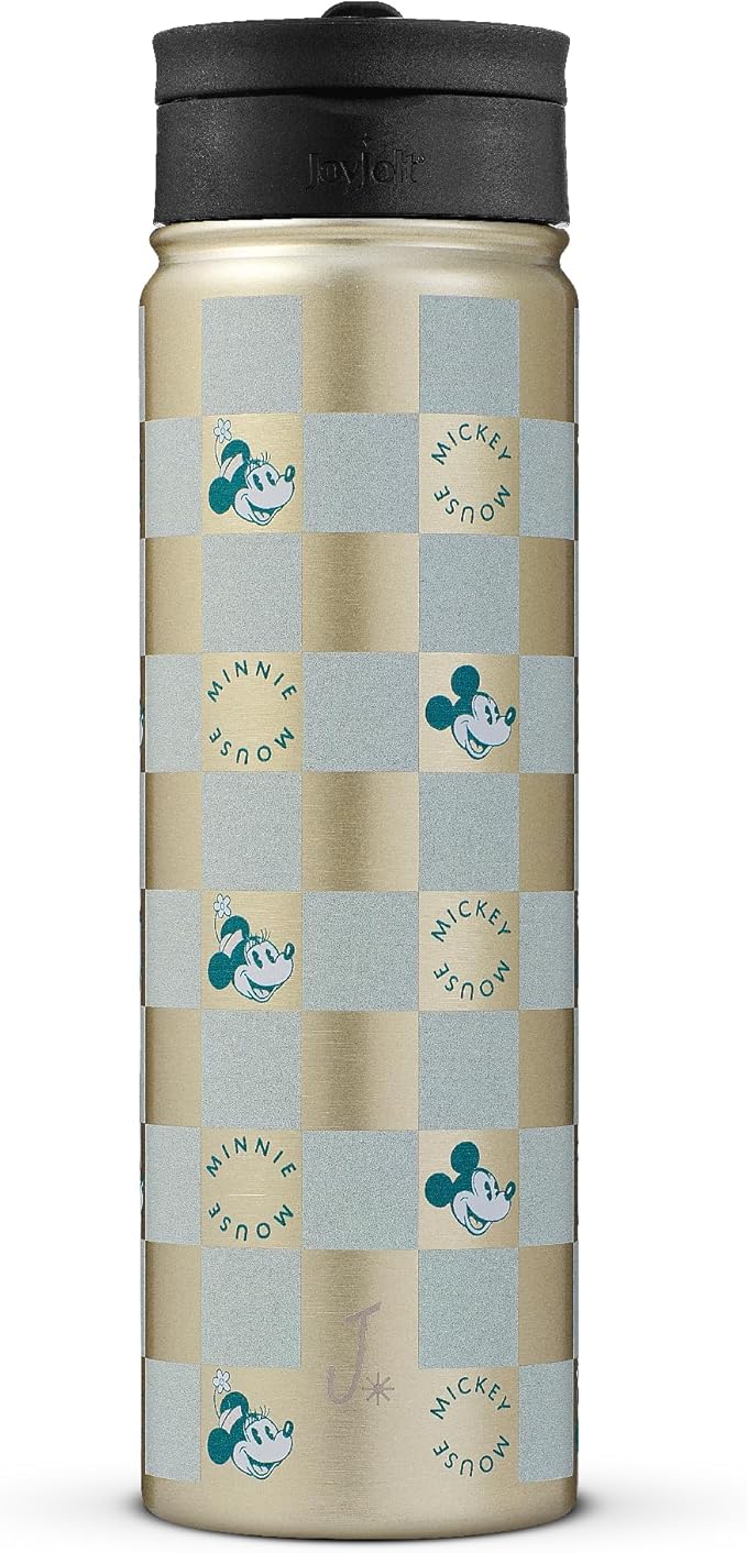 JoyJolt Disney Retro Vintage Stainless Steel Water Bottle ft Mickey & Minnie Mouse, Reusable 22oz Vacuum Insulated Water Bottle Tumbler with Leak Proof Flip Straw Lid and Handle, Lead & BPA Free