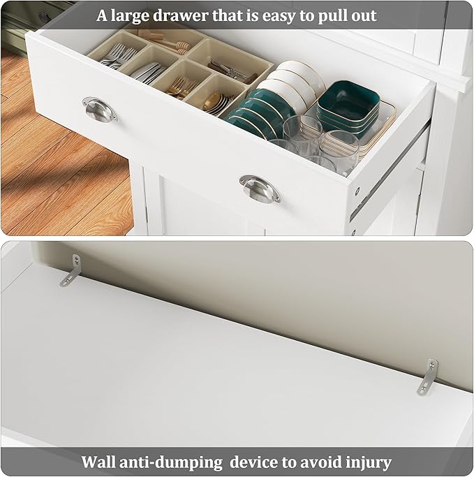 FOTOSOK 72 Kitchen Pantry Storage Cabinets with Drawer, Freestanding Cupboard with 4 Doors, Drawer, 4 Shelves, Utility Pantry Cabinet for Kitchen, Dining Room, Living Room, White HPB-209