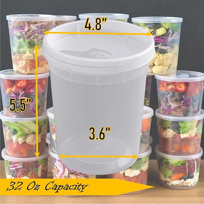 Mr Miracle Deli Containers with Lids - 48 Pack of 32 oz Clear Airtight Reusable Plastic Food and Multi-Purpose Containers - Microwave, Freezer, and Dishwasher Safe