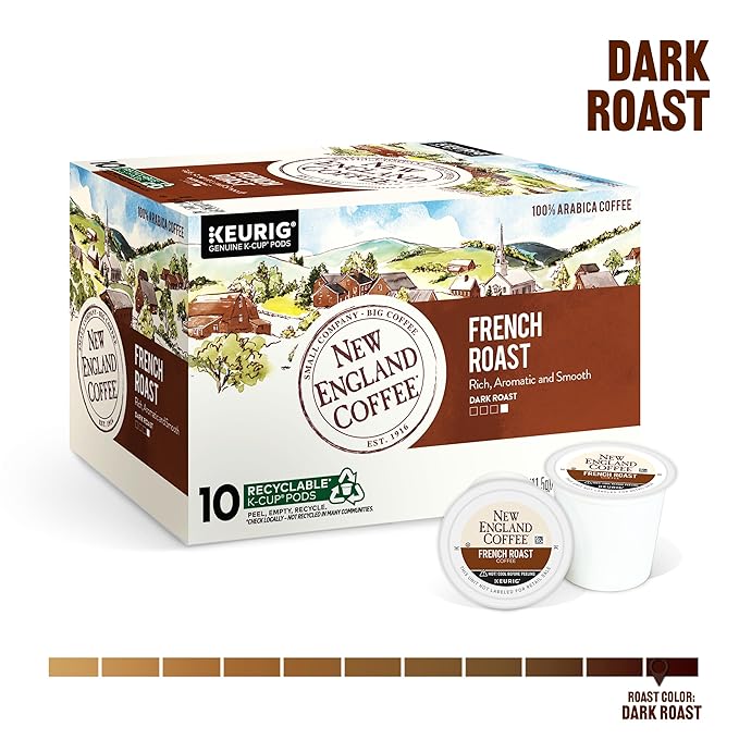 New England Coffee French Roast Dark Roast Single Serve Pods, 10ct Box (Pack of 1)