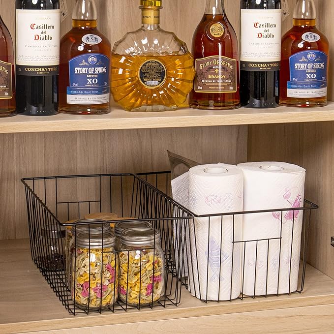 16inch Freezer Wire Storage Organizer Baskets, Household Refrigerator Bins with Built-in Handles for Cabinet, Pantry