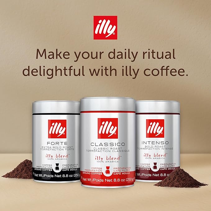 Illy Ground Drip Coffee - Forte Extra Bold Roast Coffee - Rich & Strong Flavor - 100% Arabica - Pre-Ground for Drip Pour Over - Pressurized Packaging Sealed for Freshness - 8.8oz (Pack of 6)