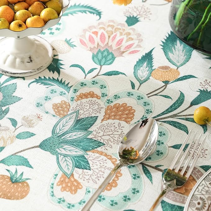 patdrea Designer Green Rectangle Table Cloth,Vintage Italian Floral Country Linen Breathable Tablecloth,Decor Cover for Kitchen Dining,Christmas,Tea Party,Thanksgiving,63"x87"-Tree Life