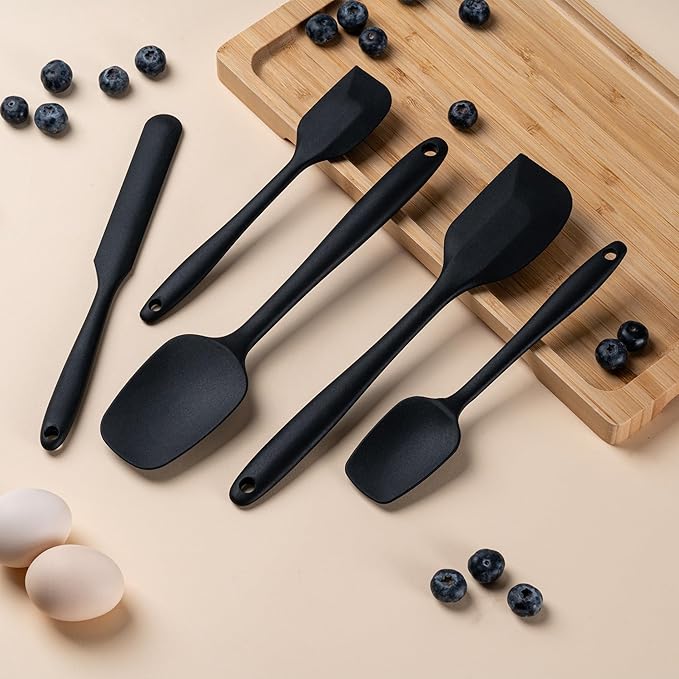 Silicone Spatula Set, 5 Piece Food Grade Rubber Spatulas for Baking, Cooking, and Mixing High Heat Resistant Non Stick Dishwasher Safe BPA-Free (Grey)