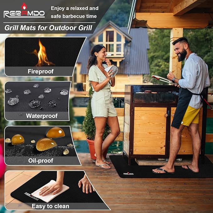 Large 70 X 48 Inch Under Grill Mats for Outdoor Grill,Double-Sided Fireproof Grill Pad, Waterproof/Oil-proof,BBQ Mat for Protector Deck and Patio,Griddle Accessories Compatible With Blackstone